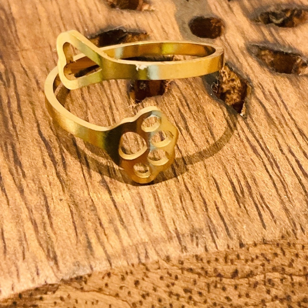 Free With A Bundle Of 2 Or More Items Gold Tone Dog Paw & Heart Ring - Picture 2 of 5